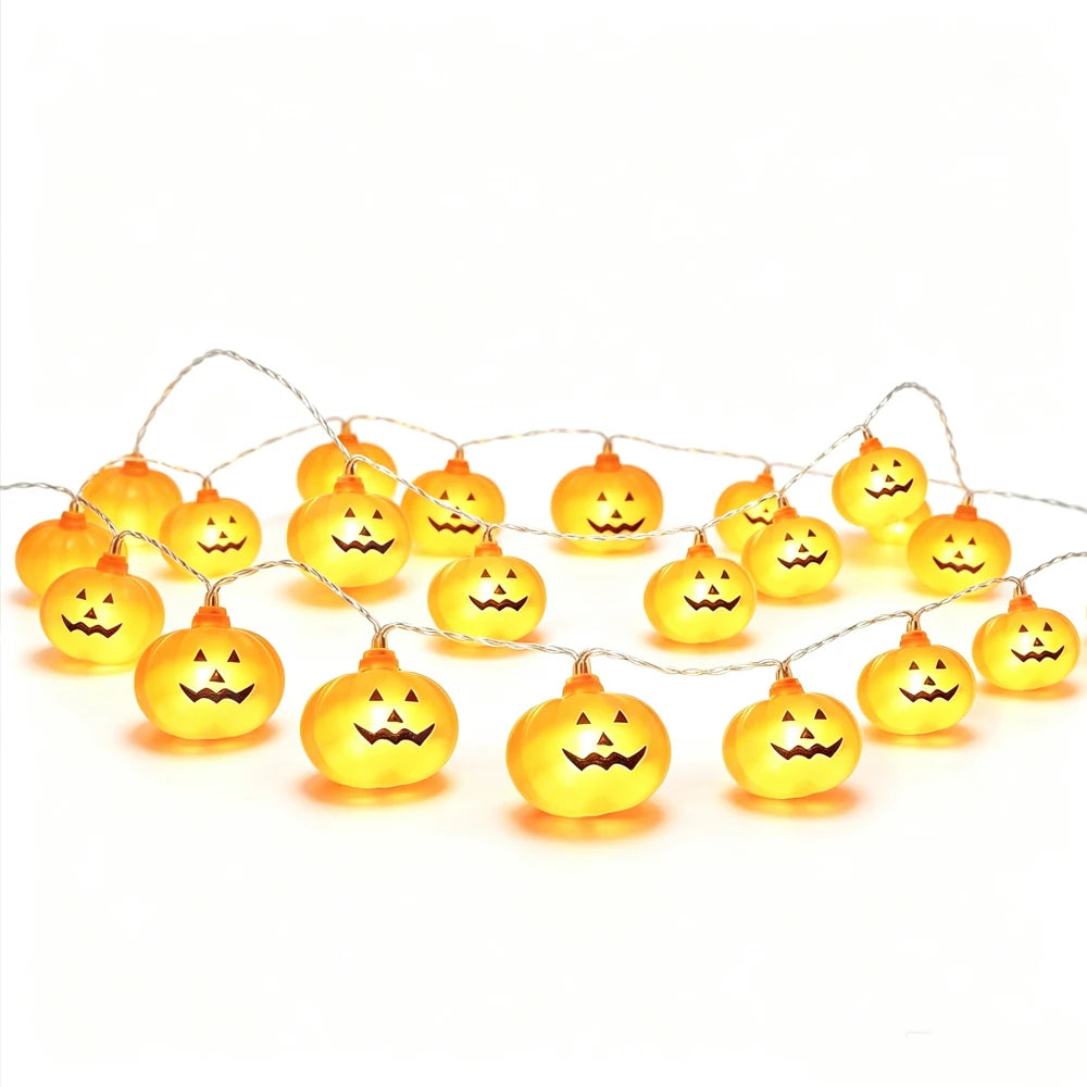 Spooky Face Pumpkin Halloween LED String Lights Battery Powered Waterproof Portable Hanging Light For Home Holiday Party Decor Vue 1.5m 10LED Battery No plug