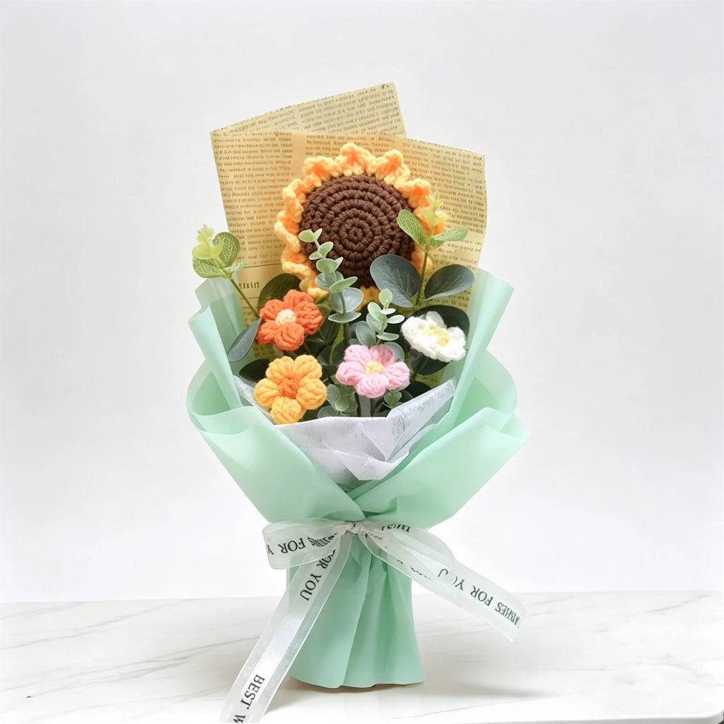 Hand Crochet Cashmere Sunflower Bouquet Daisy Rose Valentine's Day Anniversary Wedding Mothers Day Birthday Gift Bridal Shower Vue