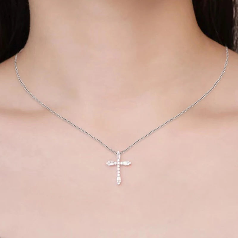 Huitan Silver Crystal Cubic Zirconia Cross Pendant Necklace Cross Pendant Necklace Vue