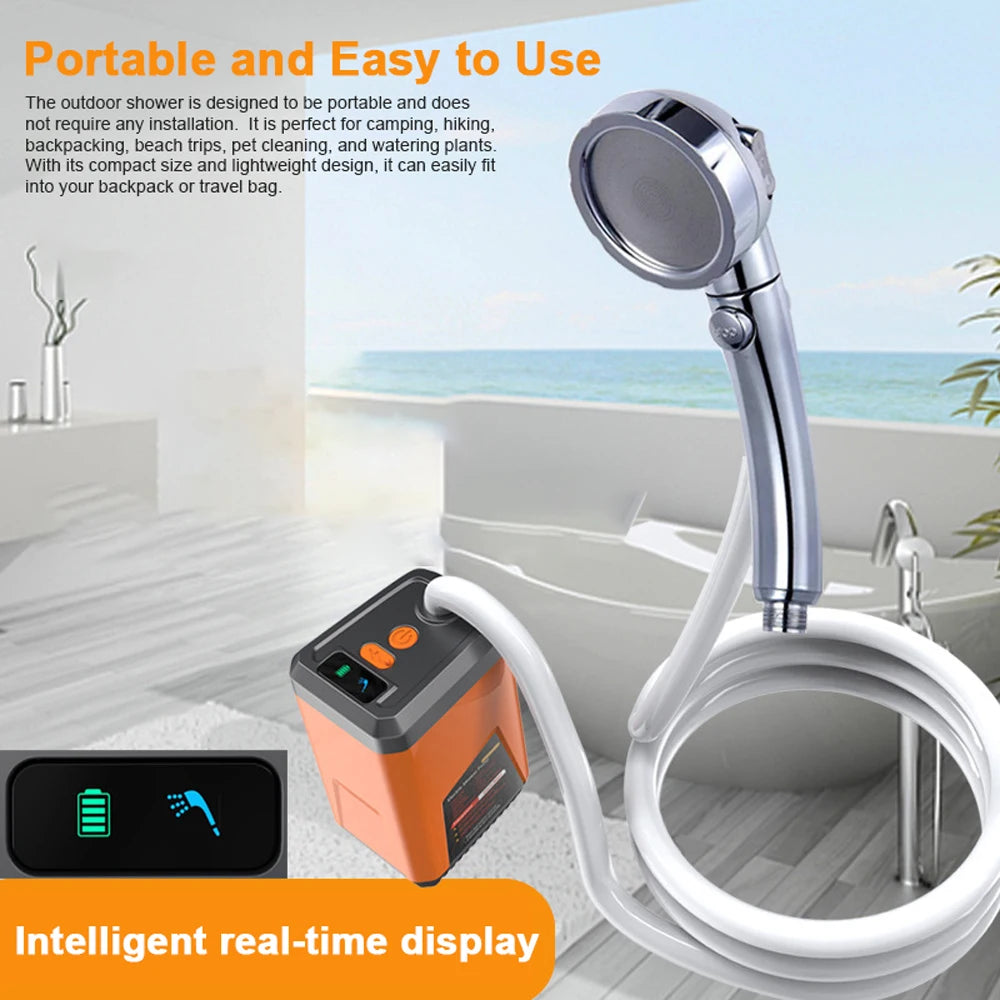 Portable Camping Shower Outdoor Electric Shower Pump Rechargeable Battery Powered Shower Waterproof Support 3 Water Modes for Vue