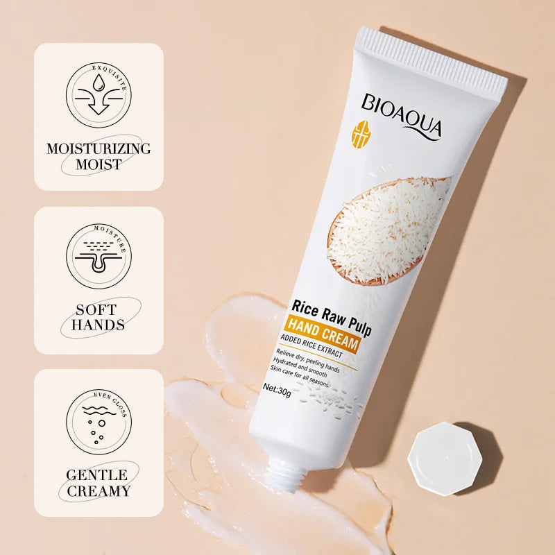 Rice Raw Pulp Hand Cream, Moisturizes and Replenishes Moisture, Cares for the Hands, Helps Improve Dry and Rough Skin, and Makes the Hands Soft, Delicate, and Smooth. Vue