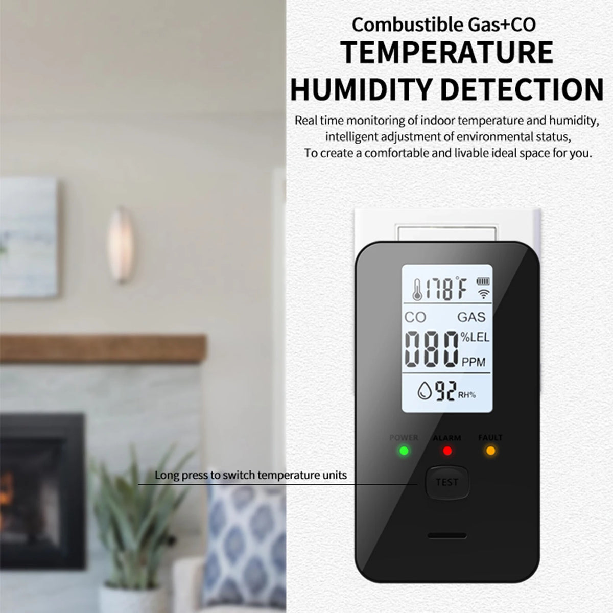 4-in-1 CO2 & Gas Detector with LCD Display | ALLOET Gas & Air Quality Detector Vue