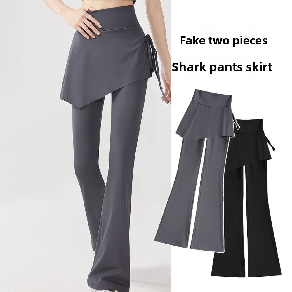 Pants Skirt Combined Skirt Design Fitness Leggings 2 in 1 High Waist Sports Leggings Flare Hem Tight Sports Yoga Pants Outdoor Vue