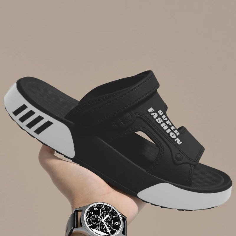 Men EVA Slides Platform Slippers Summer Soft-Sole Sandals Lightweight Indoor Outdoor Beach Flip Flops Home Shoes Vue black 44-45