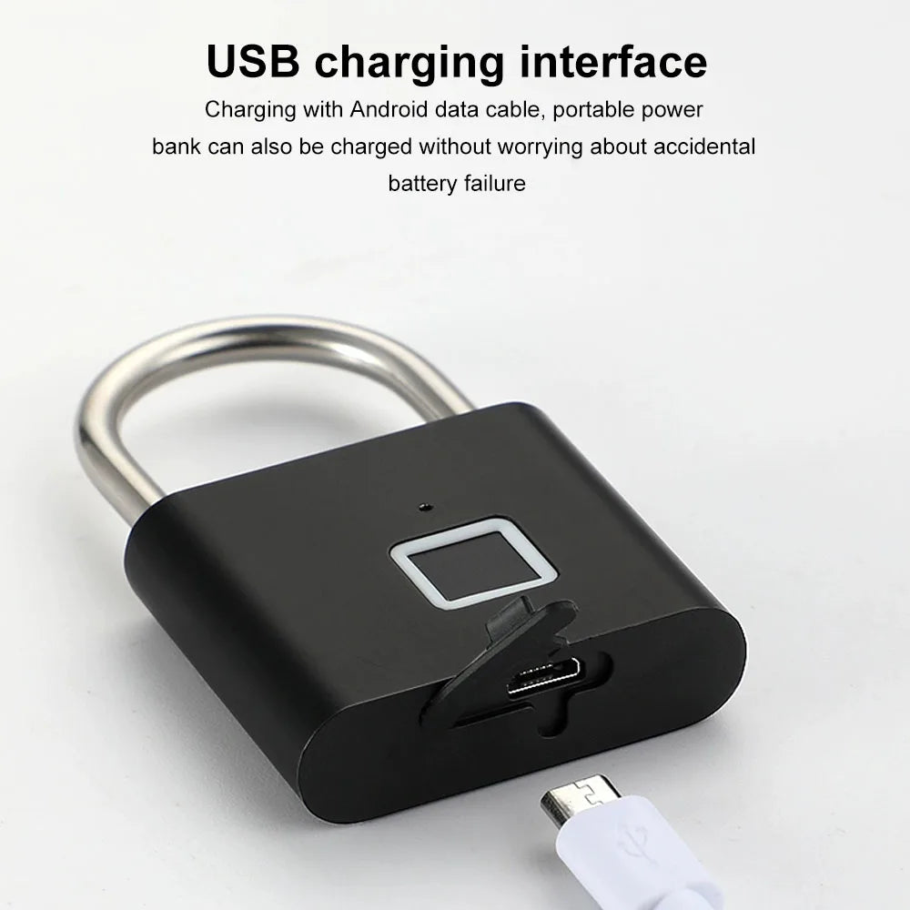 Smart Fingerprint Padlock Outdoor Security Protection Metal Rainproof Keyless Electronic Door Lock USB Charged Anti-Thief Vue