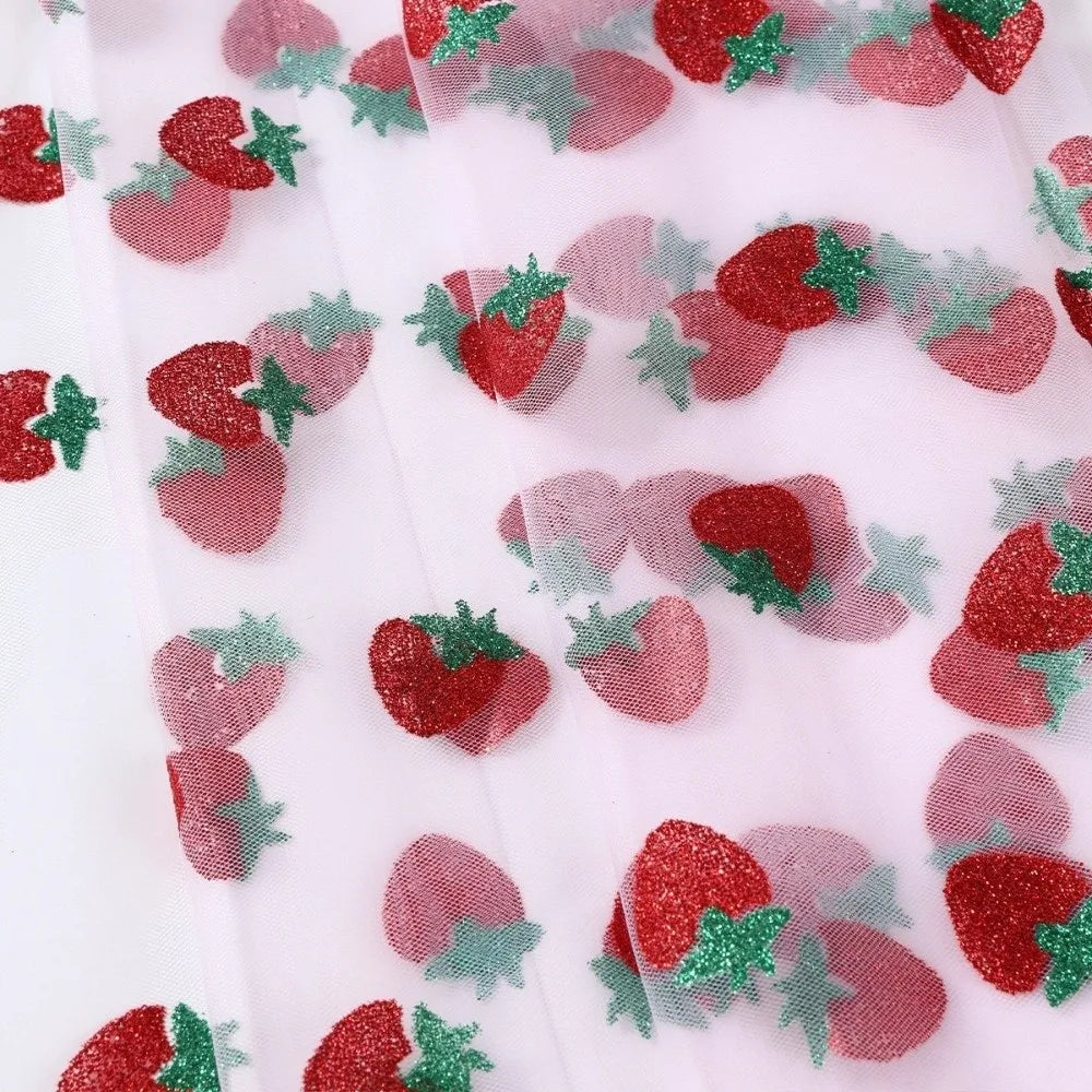 Tulle Fabric Strawberry Mesh Table Runner Polyester Sweet Glitter Gauze Tablecloth Princess Style Long Table Runner Wedding Vue