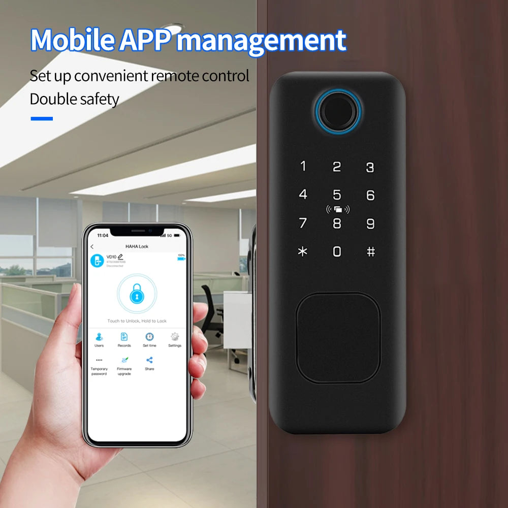 IP66 Smart Biometric Fingerprint & Bluetooth Digital Lock - HaHALock APP Control, RF/IC Card Access with Auto-Lock (Home/Office) Vue