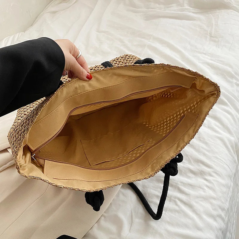 Elegant Ladies Straw Woven Handbag Women Holiday Beach Bag Casual