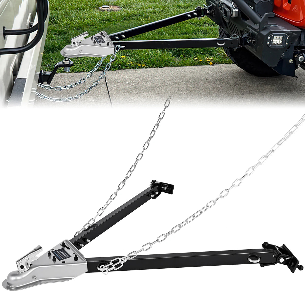 Nilight Tow Bar with Safety Chains, Coupler Fits 2-Inch Hitch Ball, 5500 lbs Towing Capacity, 41-in Opening Width, Bumper-Mounted Universal Towing Bar for RV, Car, Trailer, Truck, Alloy Steel Vue