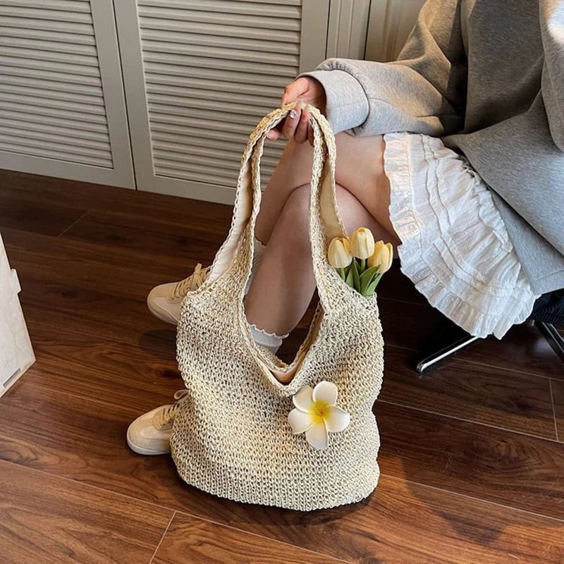 Women Knitted Shoulder Bag Fashion Tote Handbag Lightweight Handwoven