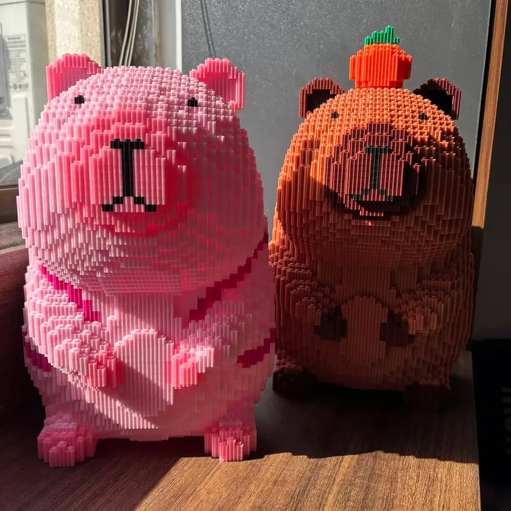32cm Giant Pink Capybara Children's Building Block Toy 3D Model Desktop Ornament Girl Birthday Gift Vue