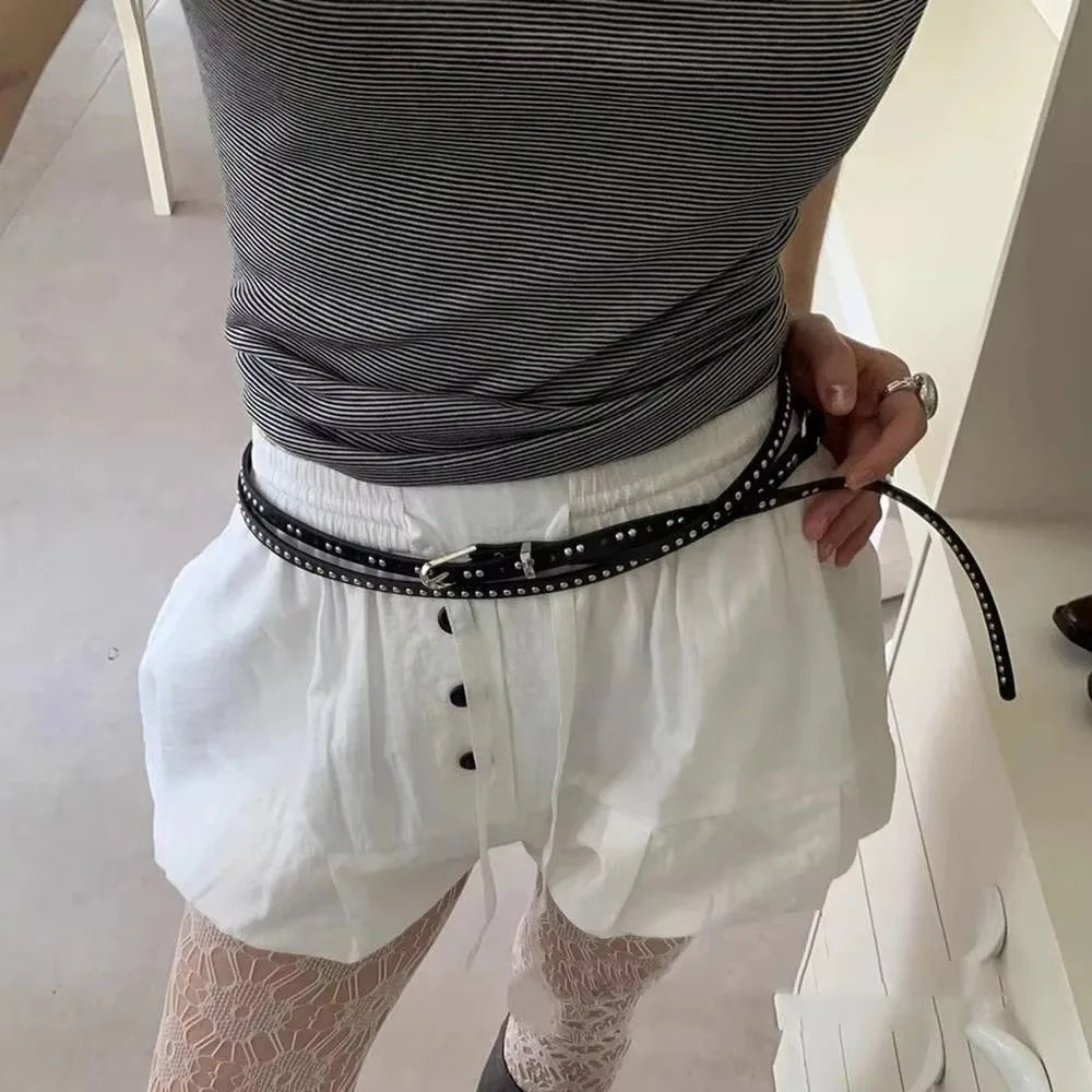 Fashion Y2k Thin Belt Punk Rivet Gothic Waistband Waist Strap PU