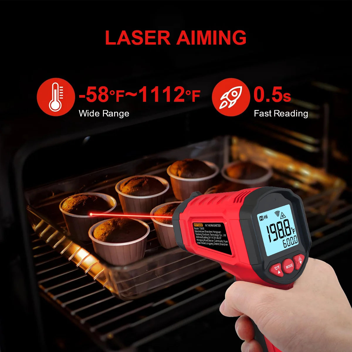 HYTAIS TS600 Infrared Non-Contact Thermometer Handheld Industrial Temp Gun Electronic Temperature Gauge -50℃ to 600℃ Greenhouse Vue