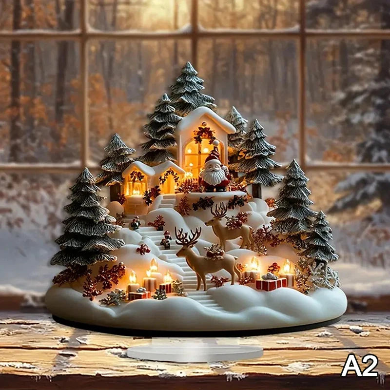 Acrylic Christmas Desk Decor – Snowman Carousel Design