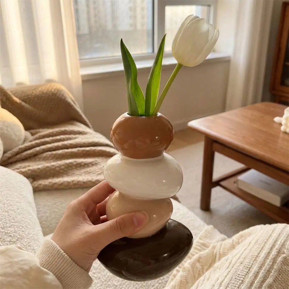 Resin Stacking Stone Flower Vase Smooth Good Luck Stacked Pebble Plant Bottle Anti-tip Aesthetic Sculpture Vue