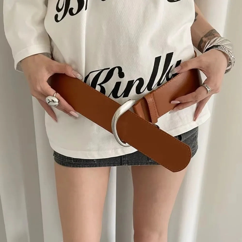 Adjustable Wide Belt Leather White Waist Cincher Women Vue Camel
