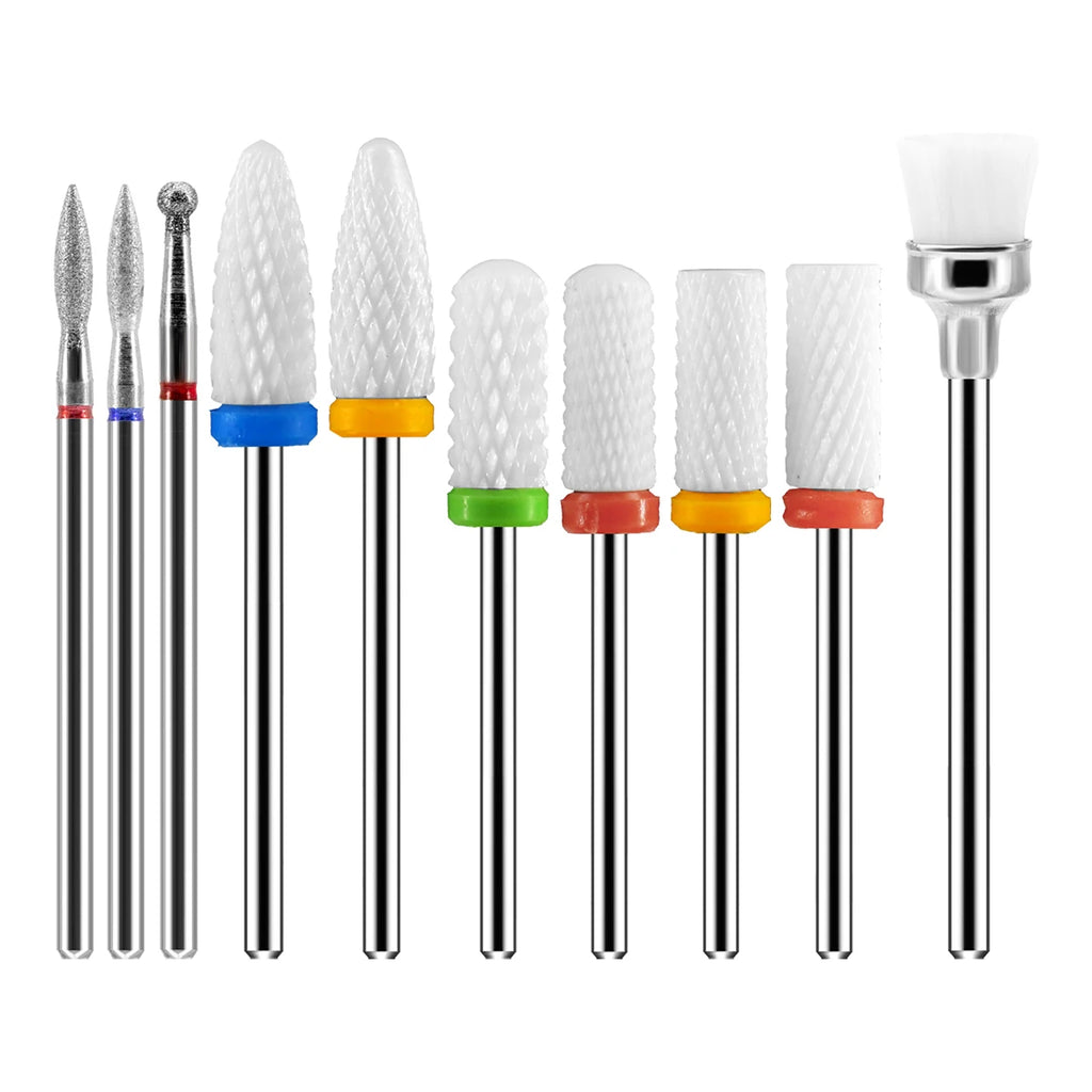 10PCS/BOX Professional Ceramic Nail Drill Bit Set Electric Manicure Nail File Bit for Acrylic & Gel Removal, Manicure & Pedicure Vue 10pc