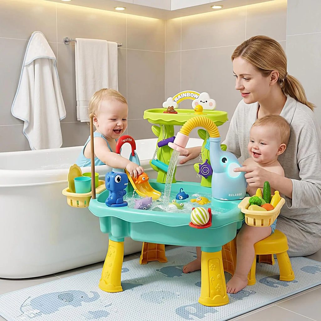 Elephant Water Table for Kids, Sensory Sink Toy with Pump, Outdoor Summer Activity Play Table for Backyard Beach Daycare Camping Vue
