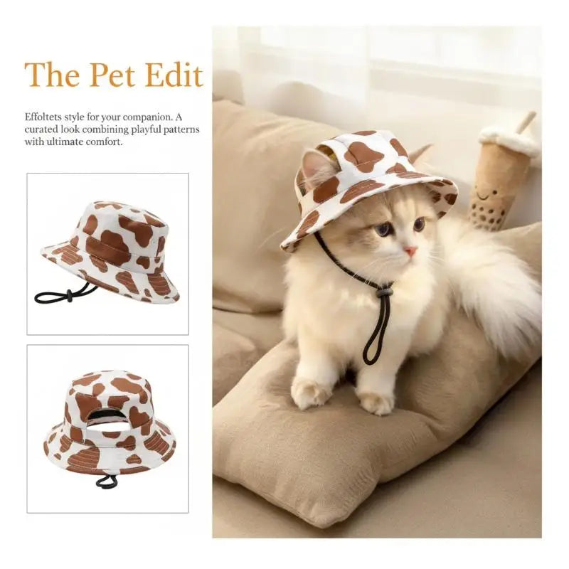 Summer Pet Cat Sun Hat Ear Holes Cute Kitten Fisherman Cap UV