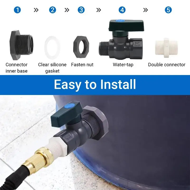 1 Set Rain Bucket Spigot Kit 34 Inch Valve Diverter for Efficient Home Garden Rainwater System DIY Projects Vue