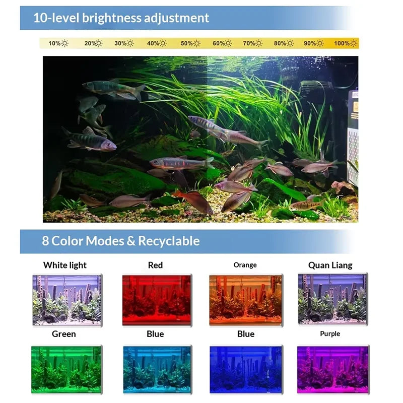 Aquarium Fish Tank LED Light Energy Saving Lighting Clip Light Full Spectrum Aluminum Alloy Intelligent Dimmable Aquarium Lights Vue