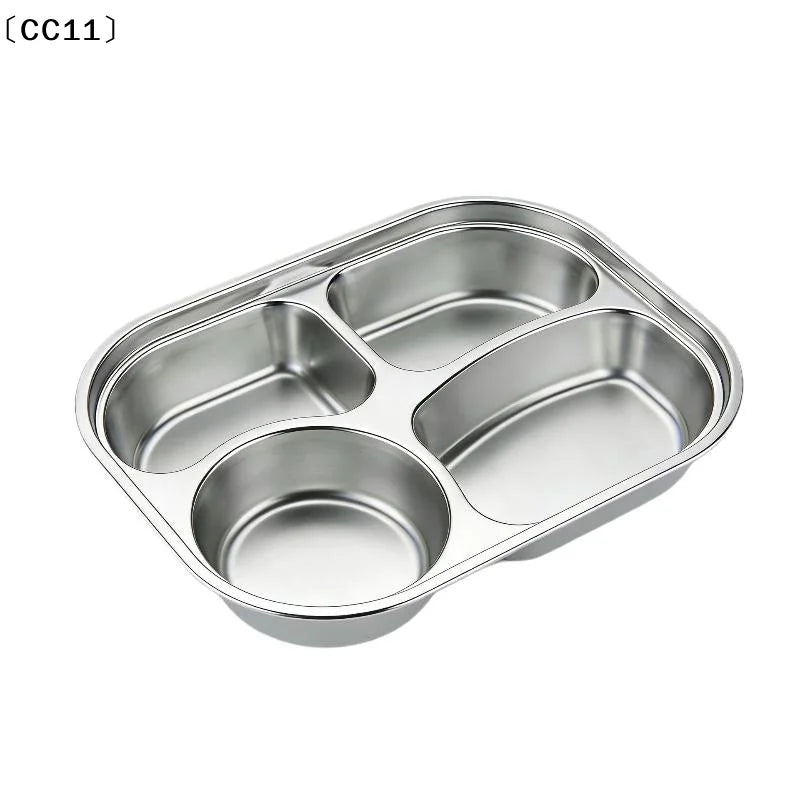 2/3/4 Grids Food Plate Dishes Reusable Stainless Steel Square Divided Dinner Plates Fruit Salad Plate Tableware Container〔CC11〕 Vue