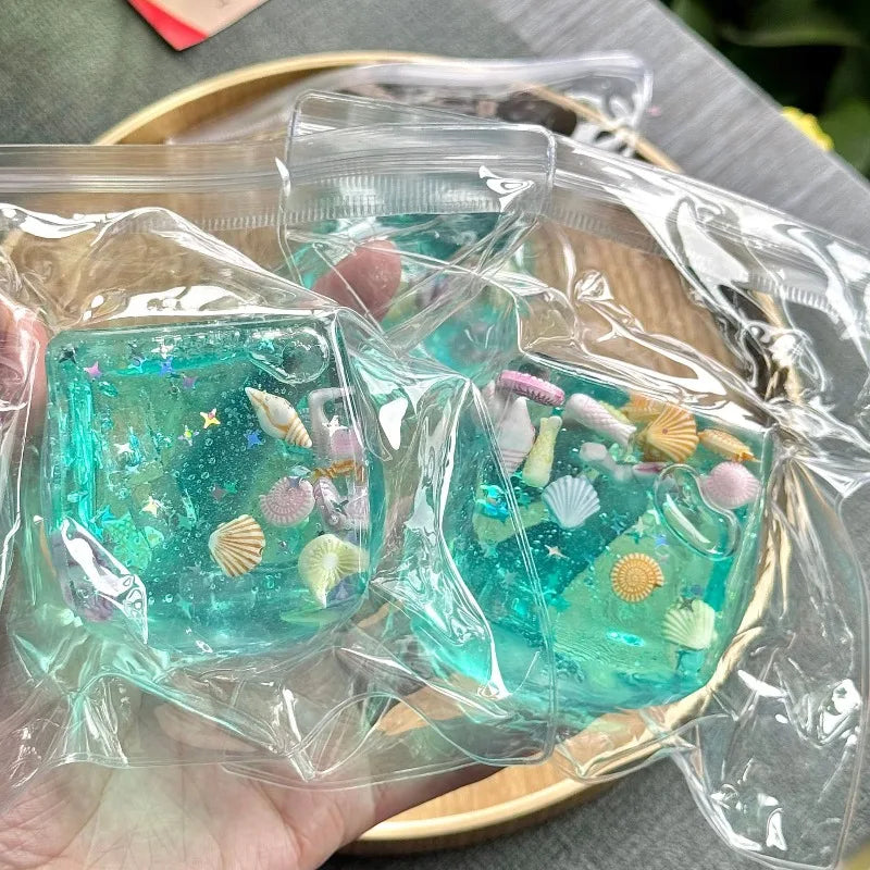 Blue Cubes Sea Squishy Fidget Toy Super Soft Transparent Star shell Squeeze Toy Ocean Sensory Anti-stress Toy Girl Christmas Gif Vue