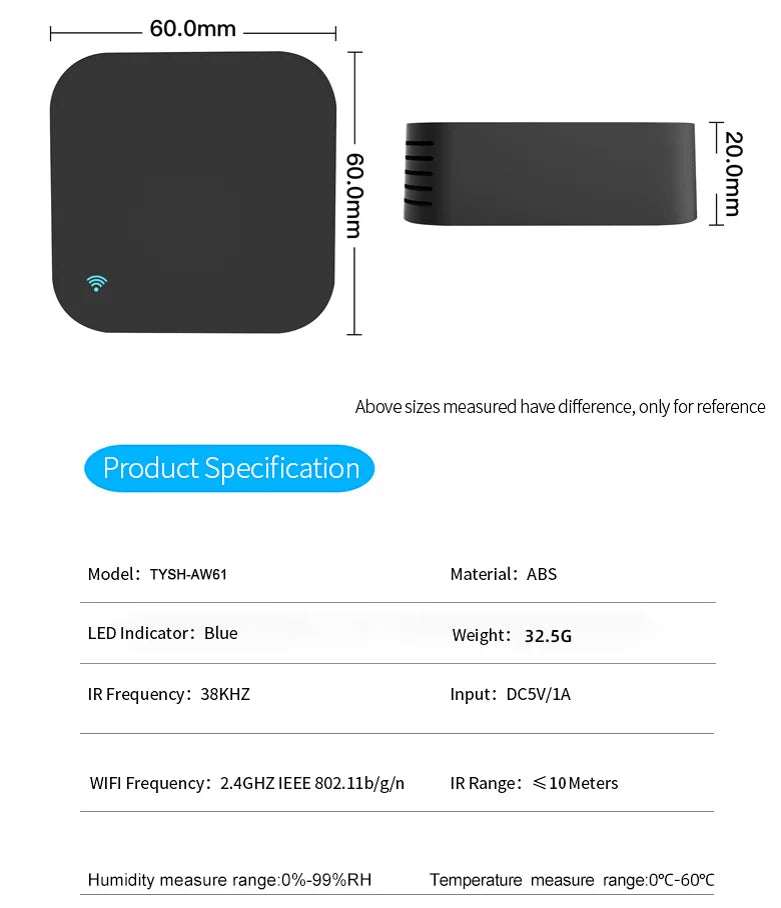 TYSH Tuya WiFi IR Remote Control For Smart Home For TV Air Condition Works With Alexa Google Home Vue