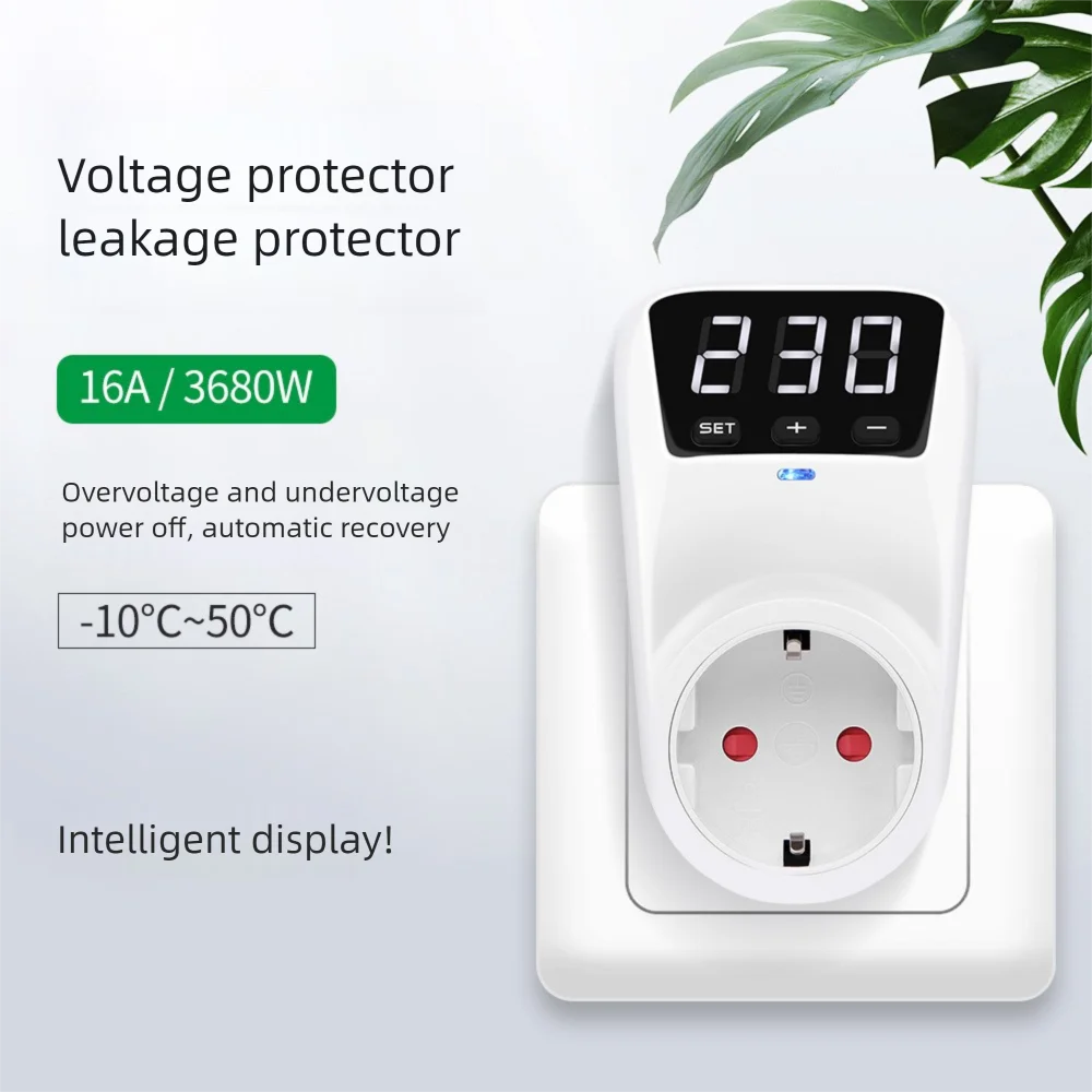 Automatic Voltage Protector Switch 16A 230V 3680W Adjustable Power Surge Protecctor EU Socket Volt Safe for Home Appliances Vue Default Title