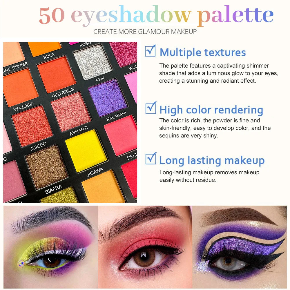 50Color Palette Matte Shimmer Makeup Plate Highly Colored Color Powder Durable Waterproof Makeup Cosmetics Vue