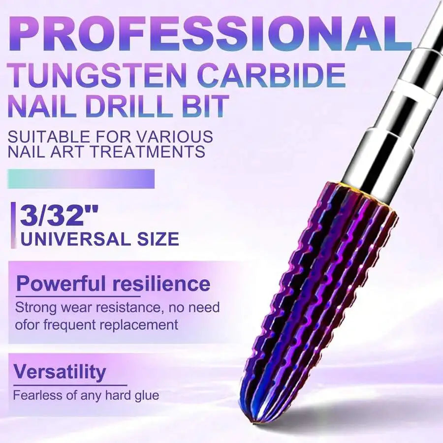 Purple 5 in 1 Nail Drill Bits Drills Milling Cutter for Manicure Remove Gel Acylics Nails Accessories Tool Vue