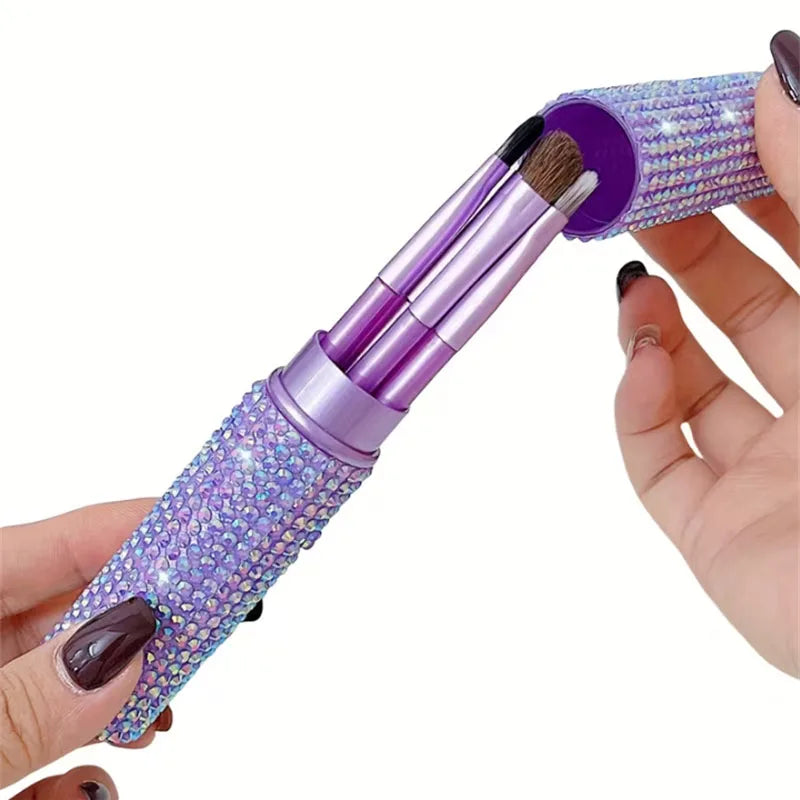 5Pcs Eye Makeup Brushes Set with Rhinestone Storage Case Professional Synthetic Eyeshadow Brushes for Blending Eyeliner Eyebrow Vue