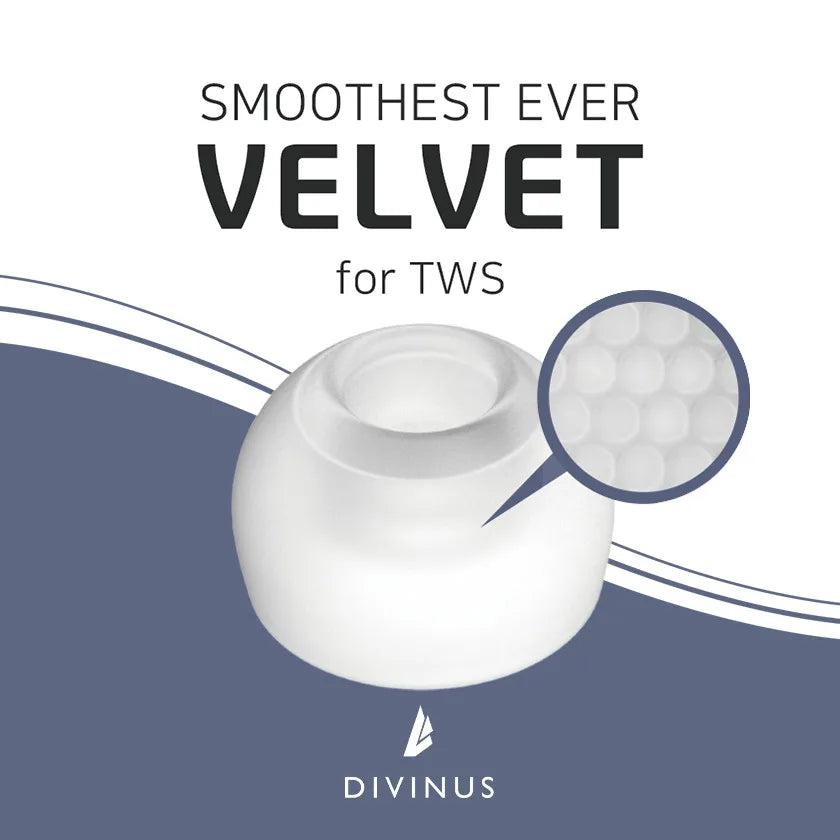 Divinus Velvet Eartips for TWS Earphones | 5 Sizes, 3–5mm Earphone Ear Tips Vue