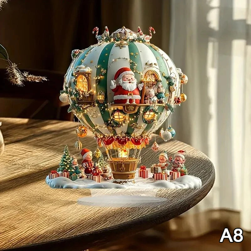 2D Flat Acrylic Christmas Desk Decor With Base Snowman House Rotating Carousel Design Indoor/Outdoor Home Office Decoration Vue A8