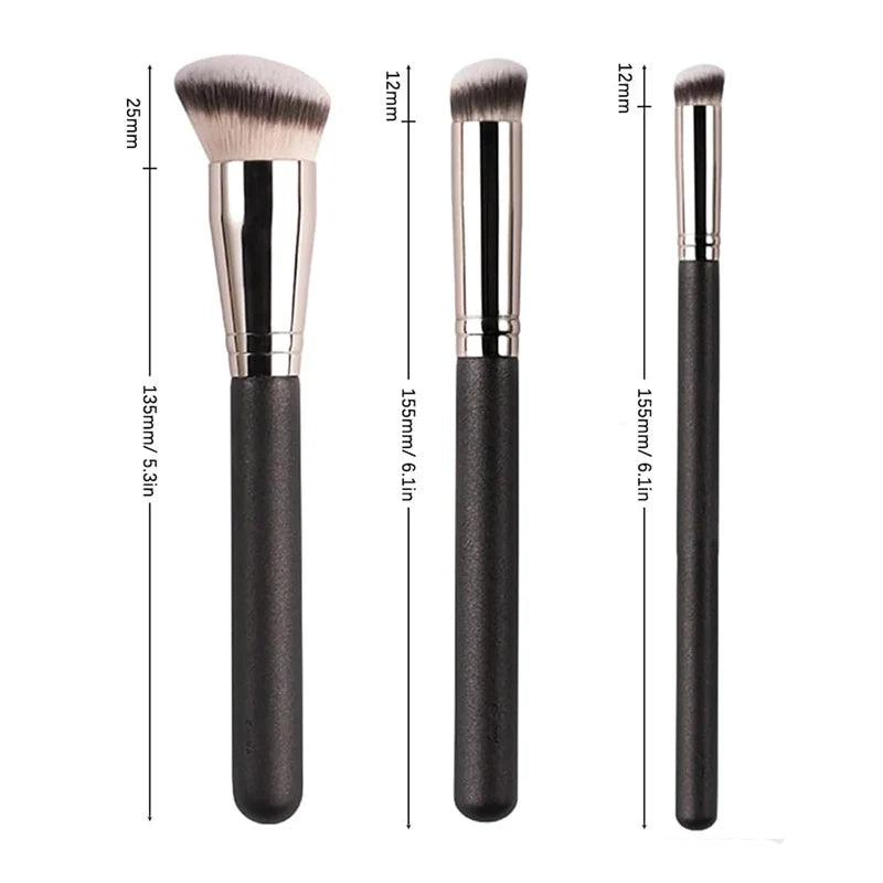 3pcs Foundation Brush and Concealer Brush Set Seamless Cover Synthetic Dark Circle Liquid Cream Brush Cosmetics Contour Brushes Vue