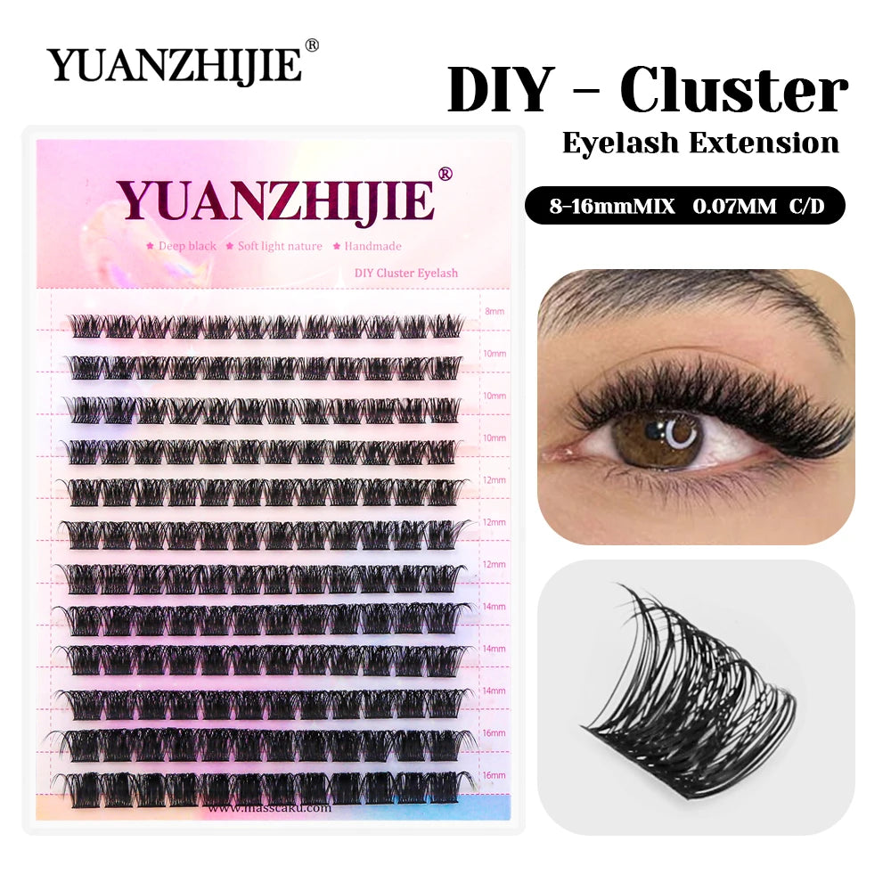 12 Rows YUANZHIJIE Premium Faux Mink Material DIY Lashes Individual Handmade Segmented Hybrid Eyelashes Supplies Vue