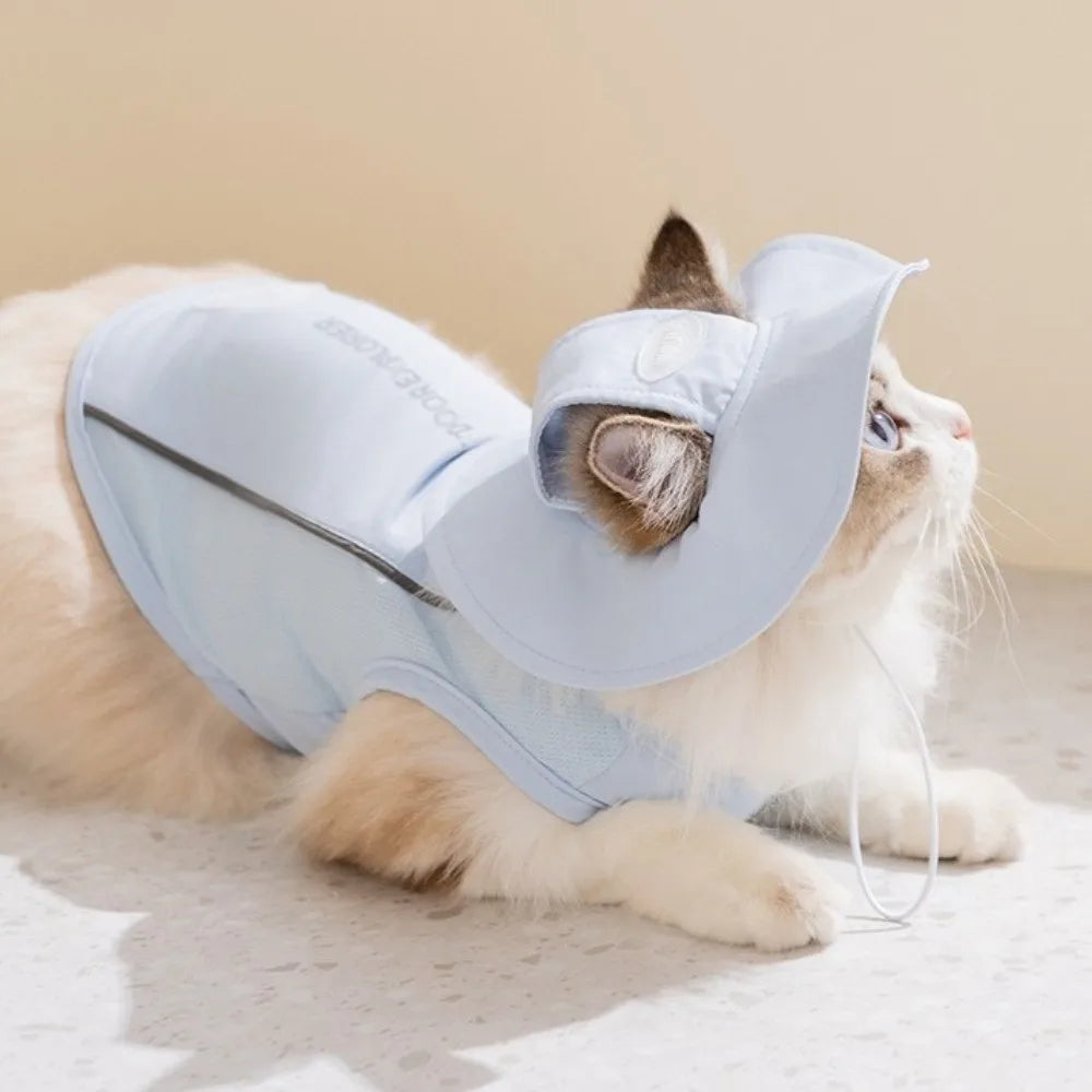 Breathable Pet Sun Protection Clothes with Sun Hat Letter Print Cat Cooling Vest Thin Reflective Trim Pet Sleeveless Hoodie Vue