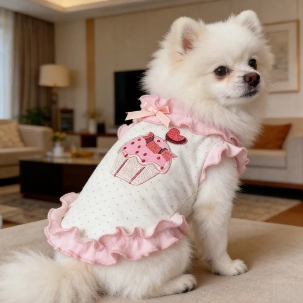 Elegant Cake Embroidery Pet Dress Shirt Ruffles Design Cute Dog Sundress Breathable Comfortable Dog Vest Outdoor Vue