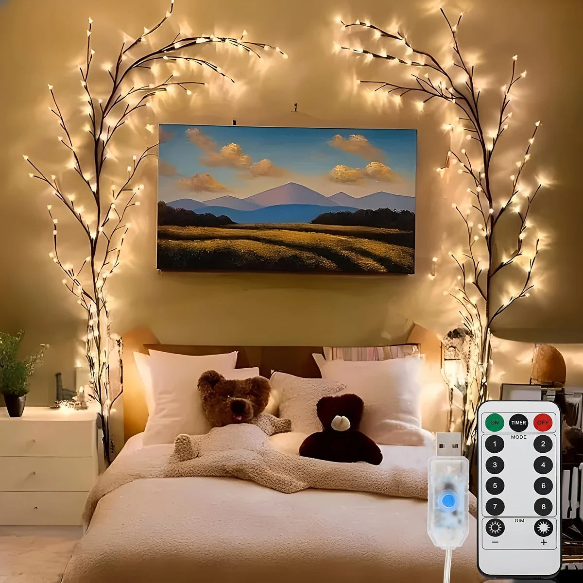 Artistic Sculptural Tree Branch String Lights, Adjustable Bendable LED Lights, Bohemian Garden Romantic Night Scene Ornament Vue