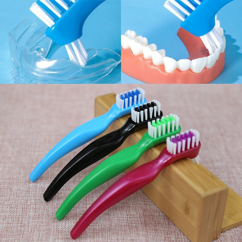 Denture Cleaning Brush Dual Heads Gum Cleaner For Men Women Multi-Layered Bristles False Teeth Brush Oral Cleaning Tools Vue