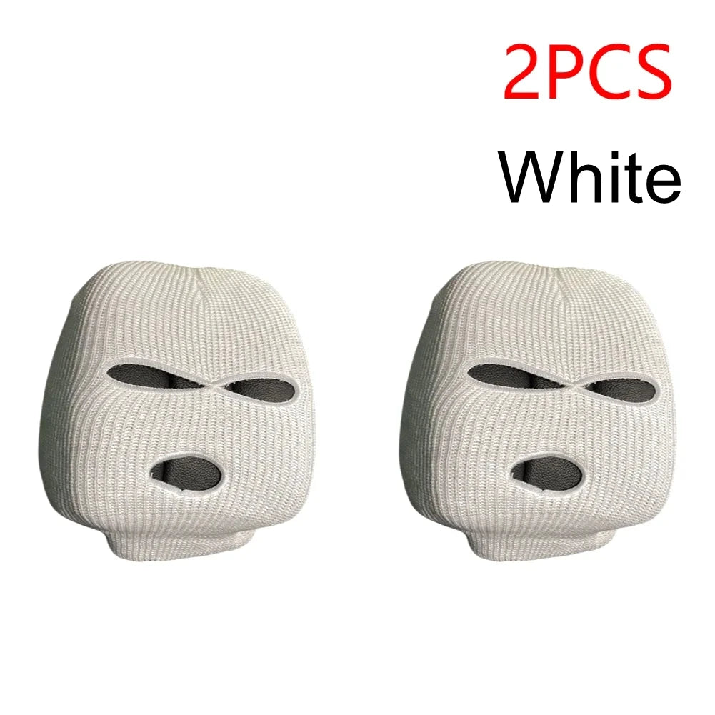 Universal Car Headrest Cover Car Seat Face Mask Ski Mask Halloween Christmas Funny Decoration for Tesla BMW Ford Volkswagen Kia Vue 2pcs White