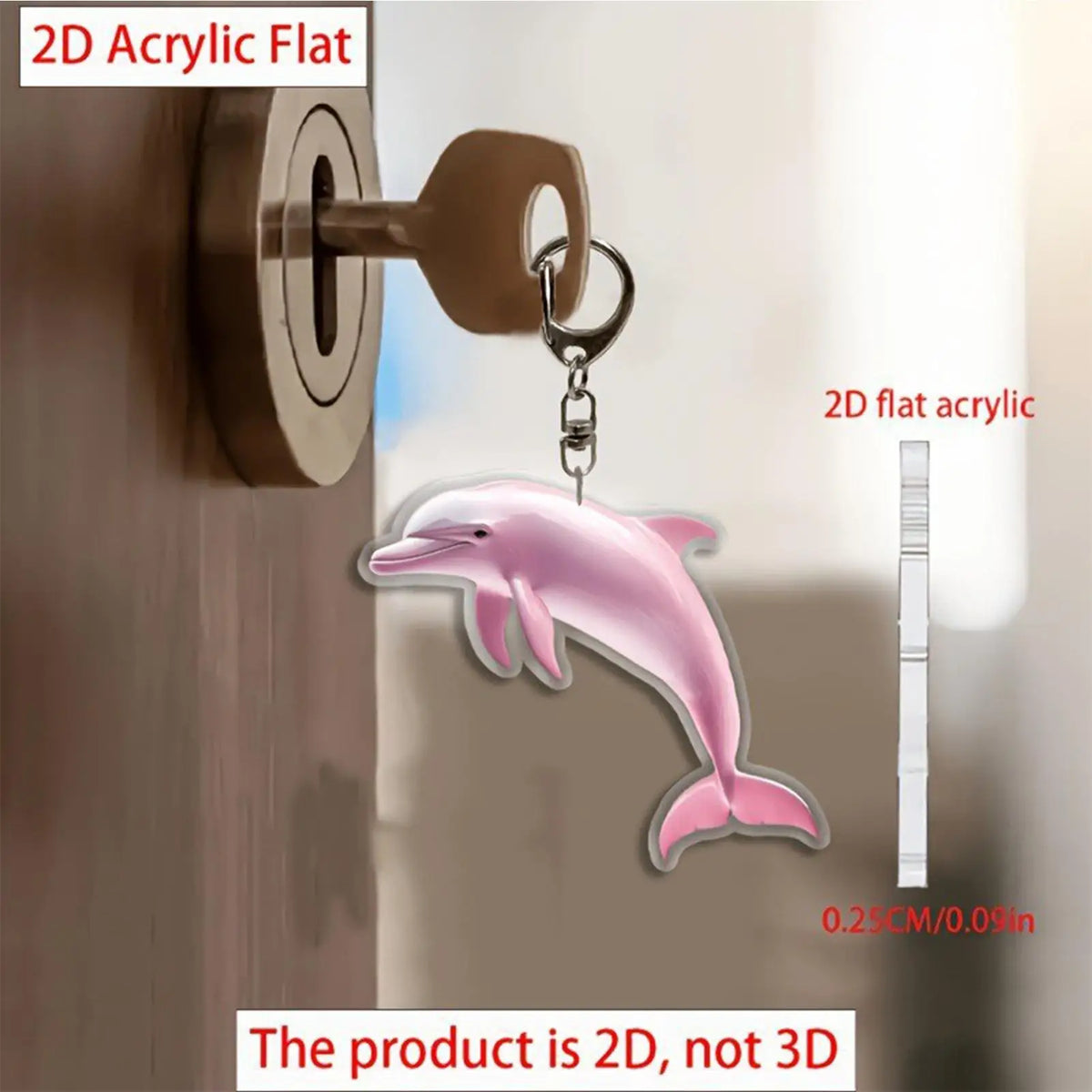Cartoon Dolphin Key Chain, 2D Flat Acrylic Bag Charm, Cute Backpack Pendant Decor for Women Men Boys Girls School Travel Office Vue