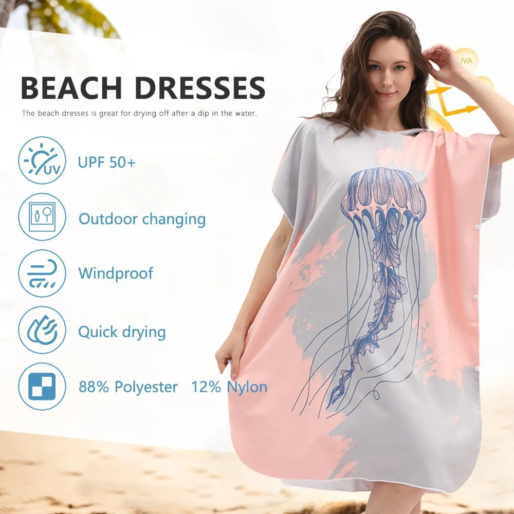Adult Quick-drying Cape Beach Towel Convenient Change Bathrobe Diving Swimming Water Absorption Can Wear Bath Towel Women Vue