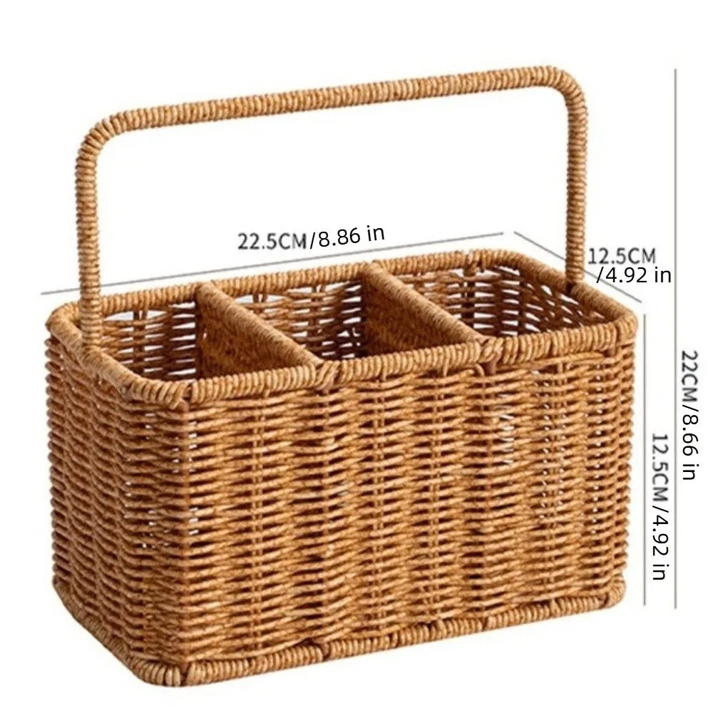 Large Capacity Utensil Storage Basket Portable with Handle Silverware Holder Rustic Divided Storage Basket Outdoor Camping Vue