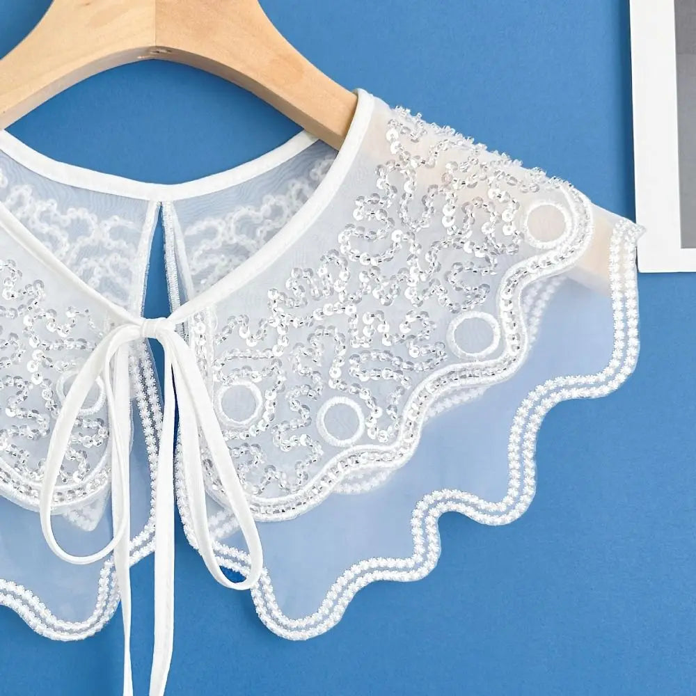 Double Fake Collar Dress Blouse Decor Front Placket Lace Up Shawl Vue
