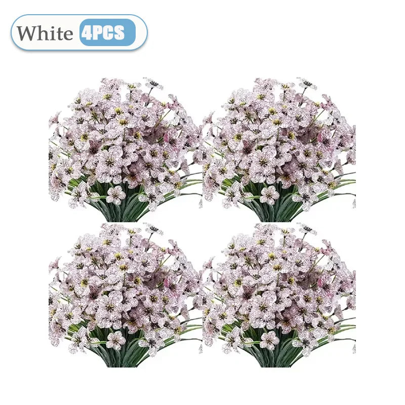 2-16PCS Violet Artificial Flowers Wall Hanging Fake Flower Bouquet Outdoor Home Garden Decoration DIY Wedding Party Home Decor Vue White-4PCS