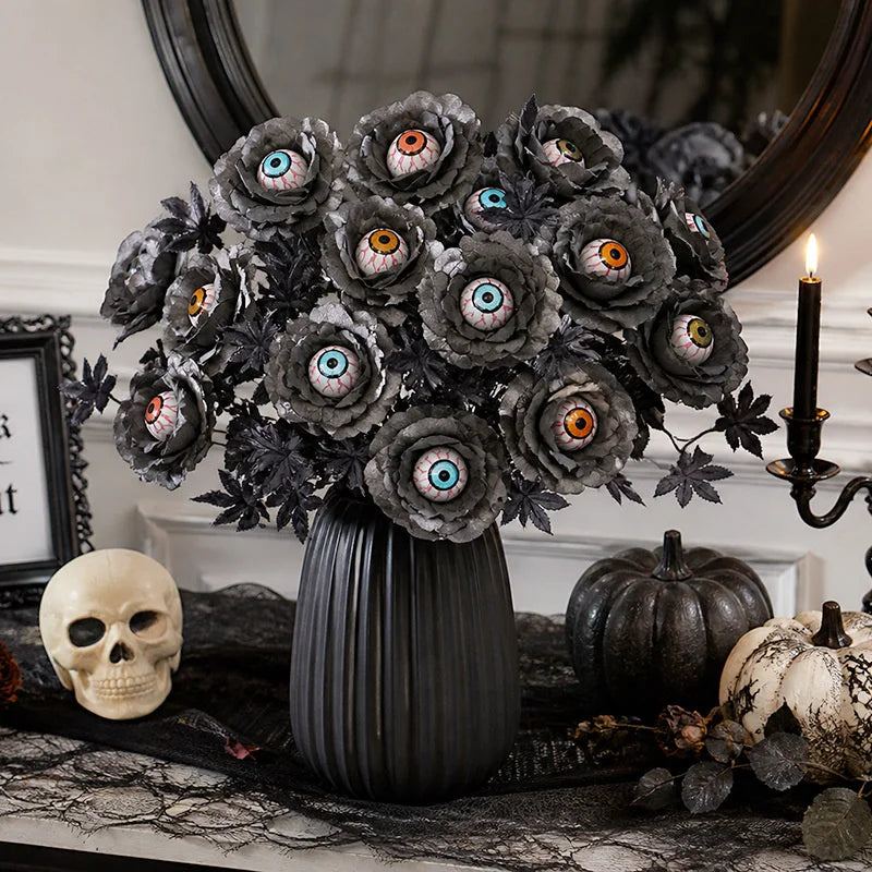 Black Artificial Eyeball Flower Bouquet Gothic Halloween Table Centerpiece Fake Eyeball Stem Spooky Home Party Decor Ornament Vue