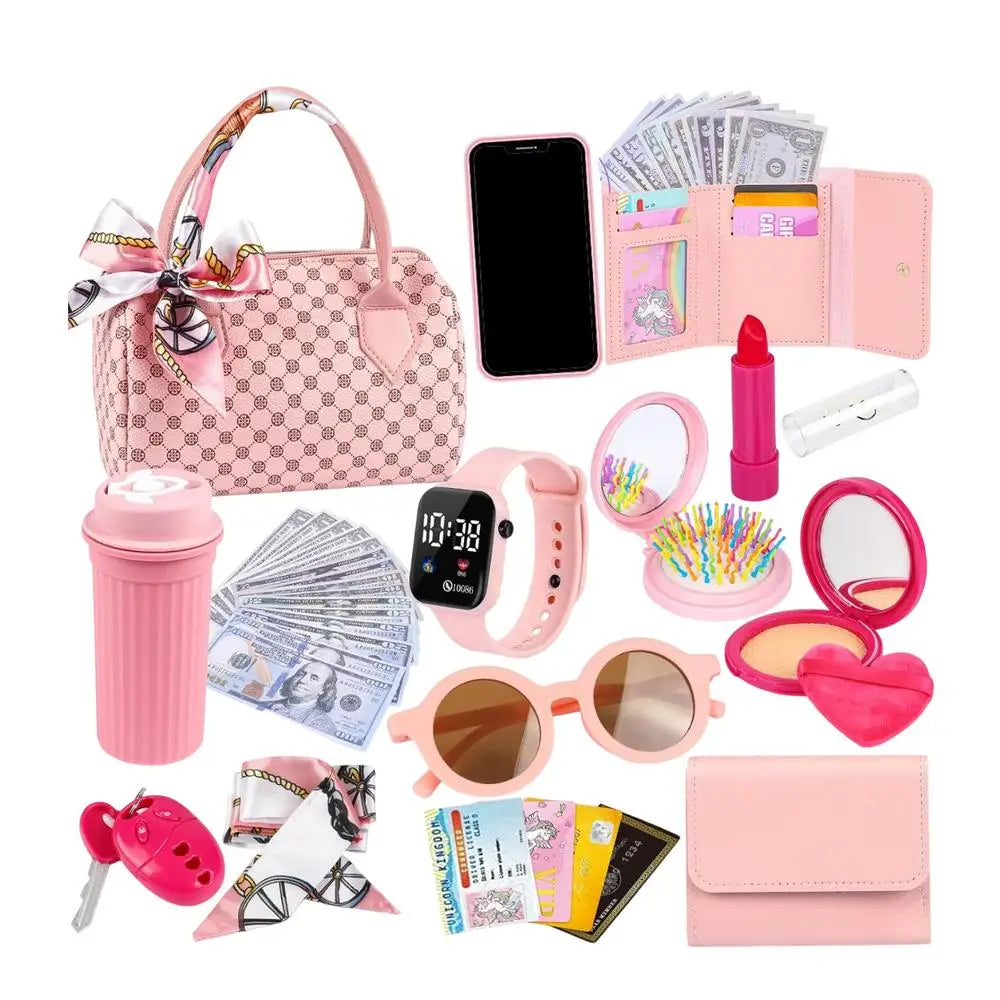 Play Purse for Little Girls, 3 to 6 years old Toddler Purse with Pretend Makeup for Young, Princess Toys Includes Handbag, Phone Vue A