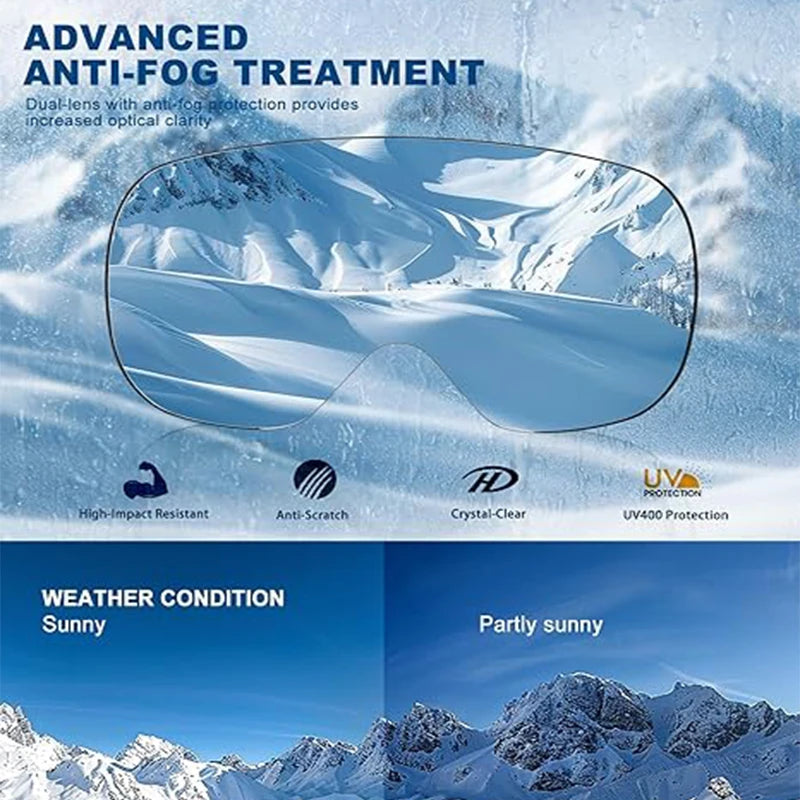 Snowboard Goggles Snow Wide Vision Over Glasses UV Protection Anti Fog Unisex Winter Goggles Vue