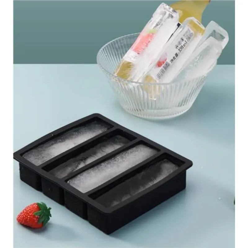 2pcs 4-Slot Large Rectangle Silicone Ice Cube Tray with Lid, Easy To Release, for Home and Commercial Use, Whiskey Ice Cube Mold Vue